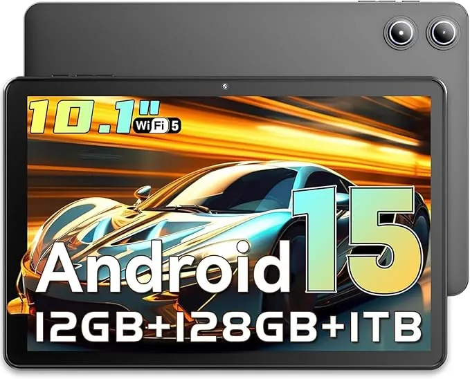 Tablet 10 Pulgadas, Tablet Android 15 con Gemini AI,18 GB RAM + 128 GB ROM + 1 TB TF, Quad-Core, Pantalla Táctil IPS HD 1280x800, Batería 6000 mAh, Widevine L1, WiFi 5G & BT 5.0, Cámara 5MP + 8MP