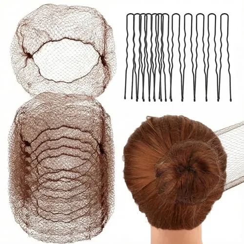 20 redecillas elásticas para el pelo de ballet, con 50 horquillas en forma de U, horquillas invisibles de 50 cm, redecillas para danza y ballet, redecillas para el pelo para mujeres, niñas, moño de
