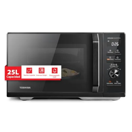 TOSHIBA Microondas Digital con Grill 25L, 900W Inverter, 10 Niveles Potencia, Control Preciso, Calentamiento Uniforme, Negro Elegante MW3-AG25PFI(BK)