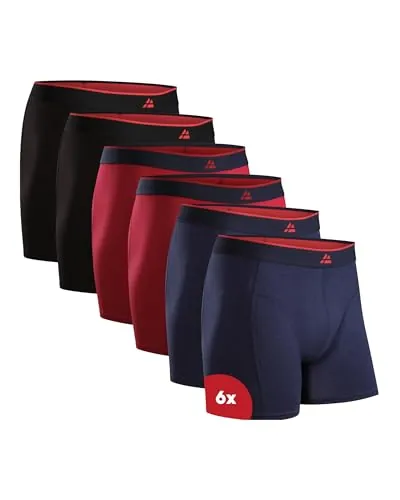 DANISH ENDURANCE Calzoncillos Hombre Boxer de Bambu, con o Sin Bragueta, Suaves y Elásticos, 6 Pack, MC (2X Negro, 2X Rojo, 2X Azul Marino), M