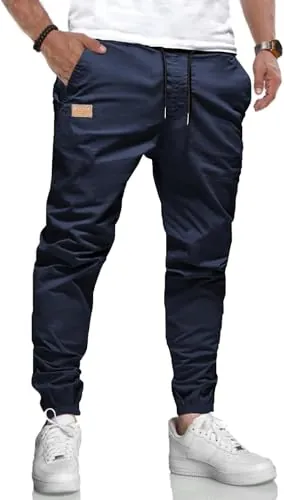 KUNJLELP Pantalones Casual Hombre Pantalón de Cargo Algodón Largos Elásticos Jogging Pants con Bolsillos,Azul,S