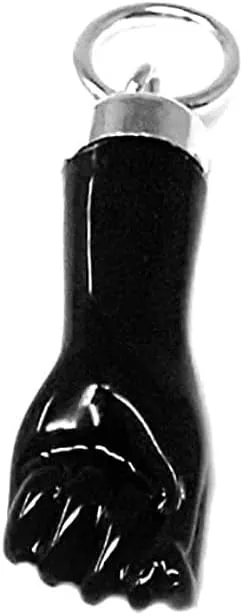 Colgante Plata Ley 925M Mano Puño Higa Negro 15mm. Sintético Liso Amuleto