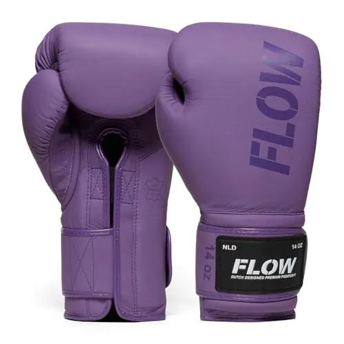 Flow Challenge Tight-Fit Guantes de Boxeo de Cuero auténtico – Ajuste ceñido para un Control preciso – Sparring, Entrenamiento, Saco de Boxeo – Muay Thai, Kickboxing y MMA - Morado - 14oz