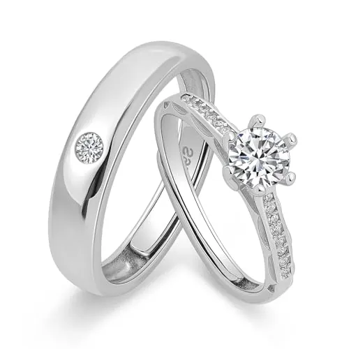 Meissa Alianza Anillos de Pareja Ajustables Plata de Ley 925 Anillo de Compromiso para Él y Ella Mujer con Circonita 0,44ct Regalo San Valentín Cumpleaños Navidad (Juego de dos anillos)
