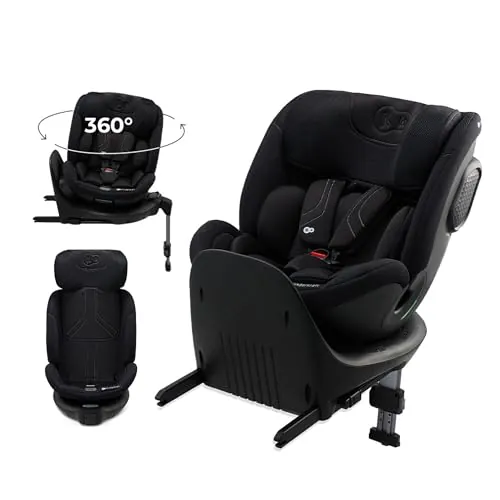 Kinderkraft XRIDER2 I-SIZE 40-125 cm, Kindersitz 0-25 kg, 0-7 Jahre, 5-Punkt-Gurte, 360 grad drehbar, Kinderautositz mit ISOFIX, FWF und RWF, verstärkte 3-Schicht-Kopfstütze, Memory-Schaum, Schwarz