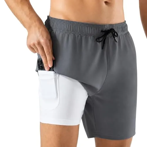 Veximora Bañador Hombre Corto 2 en1 con Forro de Compresión Secado Rápido, Impermeable y Bolsillos con Cremallera, Short de Playa, Piscina, Surf, Regalo para Hombre en Navidad, Cumpleaños y Vacaciones