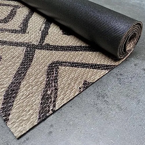STORESDECO Alfombra vinílica de Tejido Trenzado Premium de Alta Gama. Lavable Antideslizante y extraplana. Materiales Resistentes de máxima Calidad Color Diseño Negro 160 x 230 cm