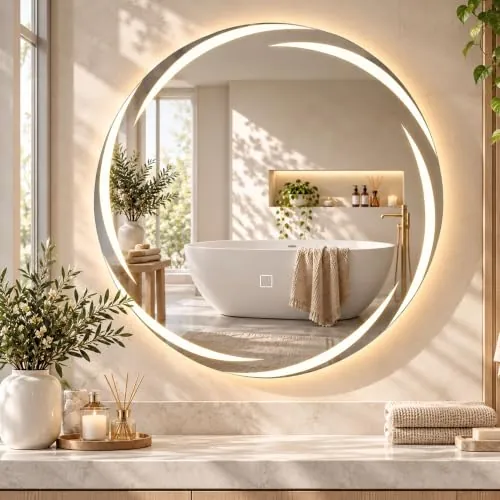 HOMCOM Espejo de Baño Redondo con Luces LED 60x60 cm Antivaho Plata | Espejo de Pared, Memoria, 3 Temperaturas de Color, Brillo Ajustable, IP44, para Entrada, Pasillo