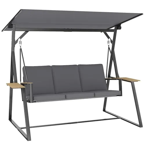 Outsunny Columpio de Jardín 3 Plazas UPF50+ 222x131x175 cm Gris