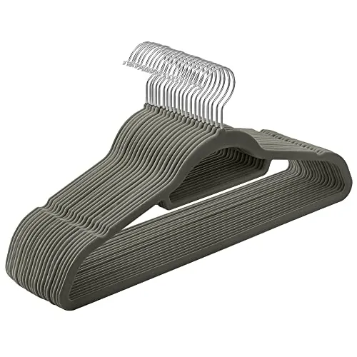 SONGMICS Perchas de Terciopelo, Paquete de 20, Antideslizantes | 0,6 cm Espesor, 42,7 cm Ancho, Espacio Mínimo, Ganchos Giratorios de 360°, Gris, Colección BREANNA CRF20V