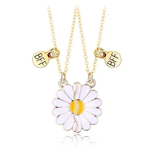 Hifot 2 Piezas Collares de la Amistad Mujer Niña, Margaritas Collar Flores Cadena de Oro Collar, Collares de Mejores Amigas para 2 Niña Bff Regalos Personalizados Accesorios de Amistad