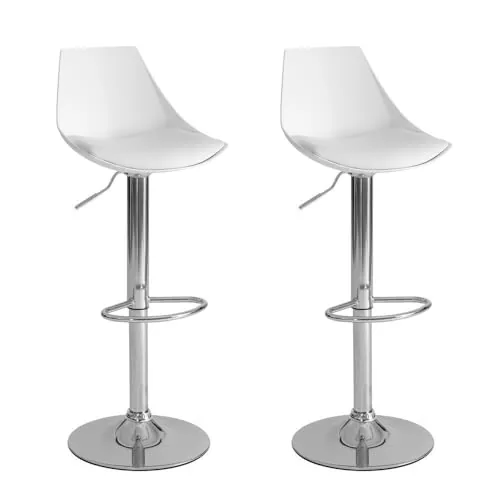 2 taburetes de cocina regulables en altura blanco y metal con respaldo alto