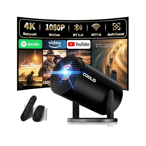 [2026 App Integrada] Mini Proyector 4K Support 1080p con WiFi 6 y Bluetooth 5.2 Proyector portátil con Enfoque automático y corrección Trapezoidal Compatibile con TV Stick/USB/PS5/Laptop,Negro