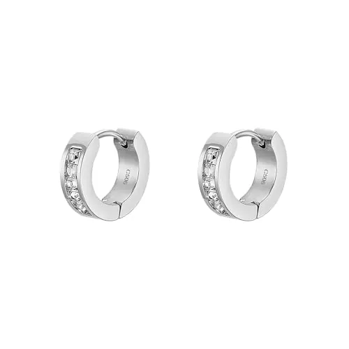 LOTUS STYLE Pendientes Aro Hombre - Aros Acero Inoxidable 316L - Cierre Seguro - Ligeros, Cómodos y Resistentes - Aros Hombre Blancos 12.90 mm LS2437-4/1