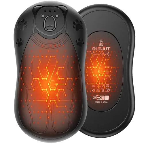 OUTJUT 2 en 1 Calentador de Manos 12000mAh (Negro) | Calienta Manos Electrico, 12H*2 Calor Prolongado, 3 Niveles Hasta 52°C, Ideal para Navidad, Viajes, Actividades al Aire Libre