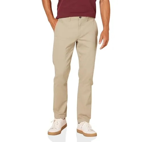 Amazon Essentials Pantalones Informales de Estilo Chino, Elásticos y de Corte Ajustado Hombre, Marrón Caqui, 32W / 30L