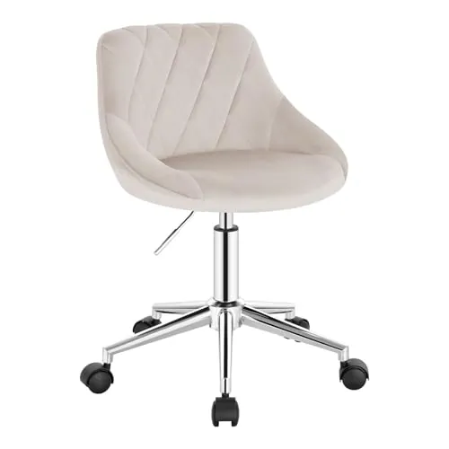 EUGAD Silla de Oficina en Casa, Silla Giratoria, Terciopelo, Crema