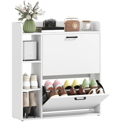 HOMCOM Zapatero Estrecho 2 Puertas 15 Pares 83x24x90,5 cm Blanco