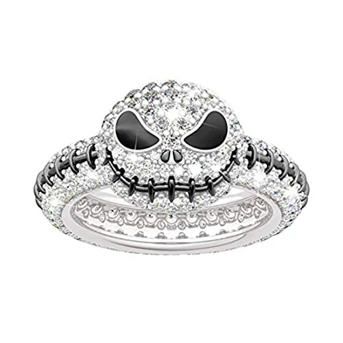 GAUEIOUR Anillo de Navidad de calavera, lindo anillo de Navidad de Halloween, con diseño de calavera de diamante de aceite de goteo, anillo creativo de moda, calabaza y calavera, Medium, Plata
