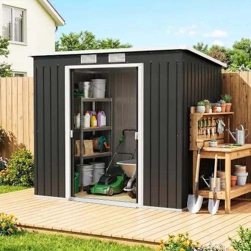 Outsunny Caseta de Jardín Exterior 2,4 m² 213x130x172 cm, Gris Oscuro