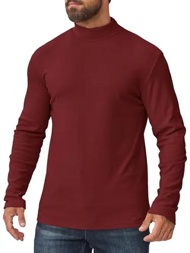 Camiseta Cuello Alto Hombre Termica Forro Polar Interior Elástica Slim Fit de Manga Larga Jersey Hombre Invierno Frío y Uso Diario Vino Rojo L