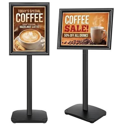 VAIIGO Soporte para Carteles A3 Pesado, 360° Rotativo con Base Metálica Estable, Soporte de Información y Expositor Publicitario para Menú, Poster y Anuncio, Color Negro