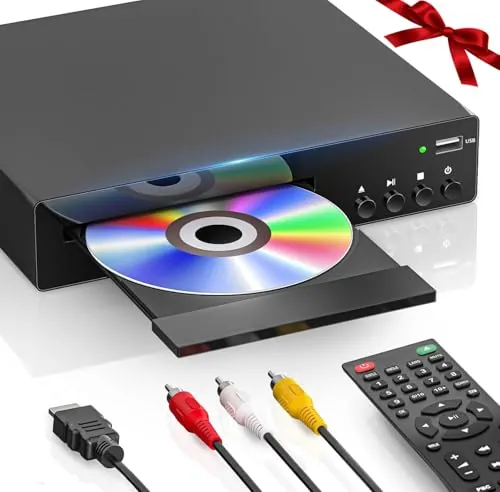 Reproductor DVD Negro, Reproductor de DVD Compacto para TV，Leitor DVDs Domésticos con HDMI, RCA, USB, Control Remoto, para Todos Los Reproductores de DVDs Compatibles con 1080p, NSTC/PAL, Formato CD