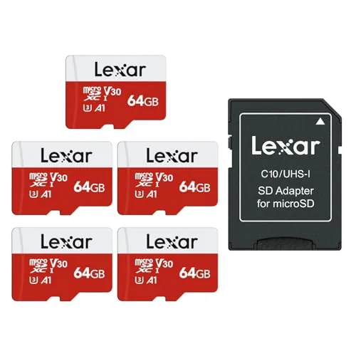 Lexar Tarjeta Micro SD de 64 GB con Adaptador, 5 Paquetes, hasta 100 MB/s