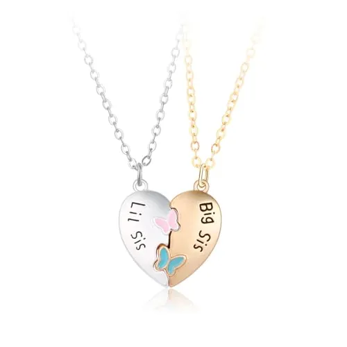2PCS BFF Collares de Corazón, Collares de Amistad de Hermana Mayor y Hermana Pequeña, Best Friends Collares Magnéticos de Mariposa, San Valentín Joyería de Amistad para Mujeres Niñas Amigos Hermanas