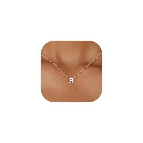 ChicSilver Colgante Letra R Collar Mujer Inicial Plata de Ley 925 Cadena Hipoalergénica Platino Plateado Piel Sensible