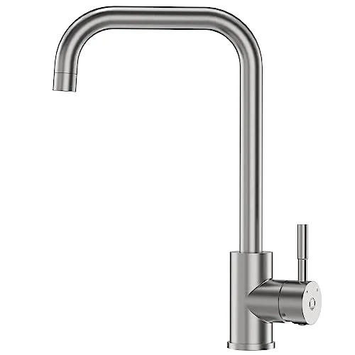 CECIPA Grifo Cocina con Caño Alto,Grifos Cocina Fregadero Giratorio 360°,Torneira Cozinha Agua Caliente y Fría de Acero Inoxidable 304,Resistente a la Corrosión Torneira monomando cozinha, Cepillado