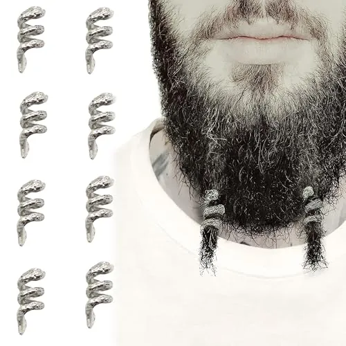 QIUMING Cuentas en Espiral Vikingas Cabello Bobina Joyería El Cabello Anillos Cuentas de Barba Vikinga Cuentas de Barba Vikinga Para peinados de bricolaje para niños y niñas (Plata,Estilo 3)