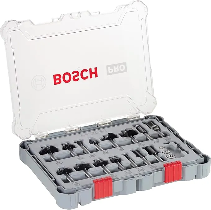 Bosch Professional Set Mixto de Brocas Fresadoras de 15 Piezas (para madera, vástago de Ø 8 mm, Accesorios Fresadoras)