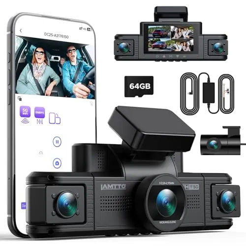 LAMTTO 4 Canales Dashcam para Coche 360 Grados, Dash Cam 2K Delantera 1080P Trasera Interior Lateral Cámara de Coche con App WiFi de 5GHz, Supervisión de Aparcamiento 24/7, Sensor G y Visión Nocturna