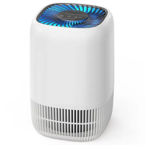 AROEVE Purificador de Aire con Filtro HEPA H13 de 3 Etapas, con un Consumo de Energía de tan solo 5W, Silencioso a 22db con Aroma, Combate el Polen, el Humo y el Pelo de Mascotas