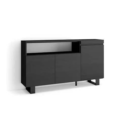 Skraut Home | Aparadores para salón | Gran Capacidad de almacenaje | 150x87x35cm | 3 Puertas | Diseño Industrial | Estilo Moderno | Negro