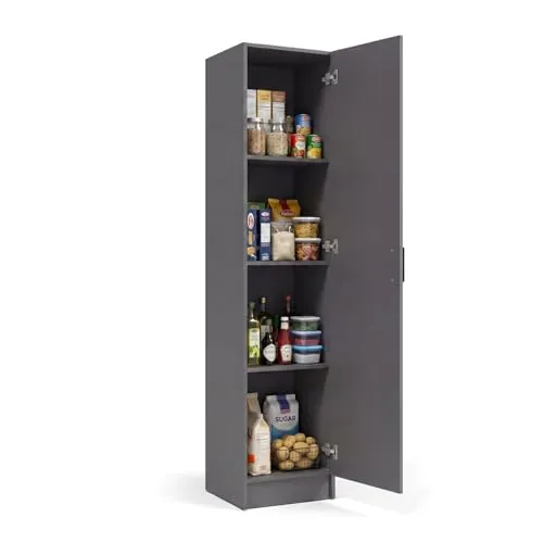 duehome | Armario Multiusos, 1 Puerta, Columna, Modelo Multi Useful, Acabado en Color Gris Grafito, Medidas: 37 cm (Ancho) x 180 cm (Alto) x 37 cm (Fondo)