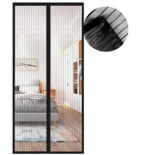 Cortina Mosquitera Magnética para Puertas, Versión Actualizada 95x225 cm Puerta de Malla Magnética, Negro Cortinas para Puertas Exteriores, Fácil de Instalar y Lejos de Los Mosquitos