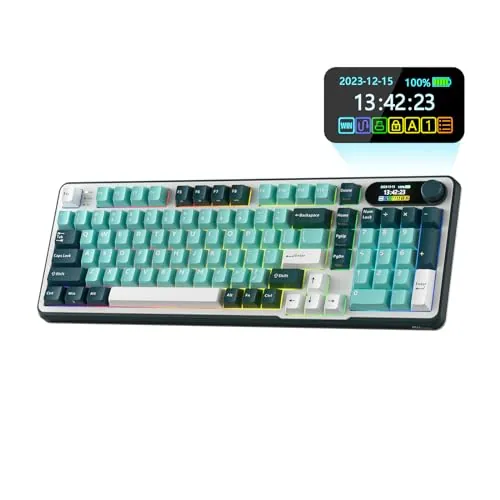 RK ROYAL KLUDGE S98 Teclado mecánico con visualización Inteligentey Perilla, Montaje Superior 96% Teclado mecánico inalámbrico BT/2.4G/USB-C, Intercambio en Caliente, Soporte Software,QWERTY americano