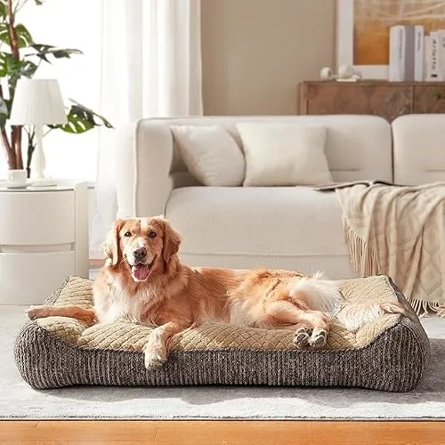JOEJOY Cama Perro Grande, Cama Ortopedica para Perros Memory Foam, Camas Perros Soporte Funda Extraíble Lavable Peluche Sherpa Suave, Sofá para Perro Extra Grueso Antideslizante, 107x76x24cm