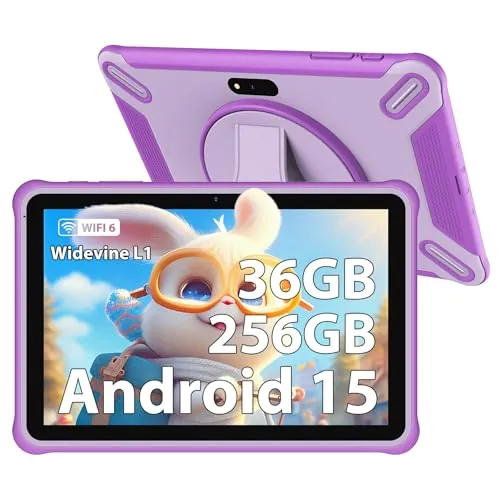 PIXGOOD Tablet para niños 10 Pulgadas, 36GB RAM 256GB ROM (SD expandible), Android 15.0, Control Parental, Pantalla HD IPS, 5MP+2MP, WiFi, Bluetooth, Tablet educativa (Rosa)