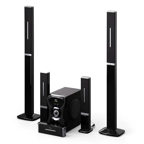 AUNA Areal 825 Sistema de Cine en Casa 5.1 Inalámbrico - Bluetooth, Subwoofer 100W, Iluminación RGB, Puertos USB/SD, Entrada AUX y Óptica, Altavoces con Mando a Distancia
