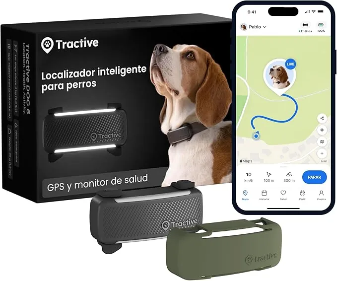 Tractive - GPS para Perros Inteligente | 2025 Edición | Localización GPS en Tiempo Real | Alertas Antifuga y Avisos de Salud | Monitor de Constantes Vitales | N.º 1 del Mercado (Bundle (Negro))