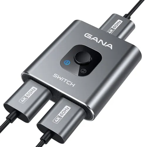 GANA Switch HDMI 4K@60Hz, Splitter HDMI de Doble Dirección, Conmutador HDMI Bidireccional 2 entradas 1 Salida -Una Pantalla a la Vez- Soporta HDR 4K 3D 1080P para PS5 PS4 Xbox BLU Ray PC, Plata