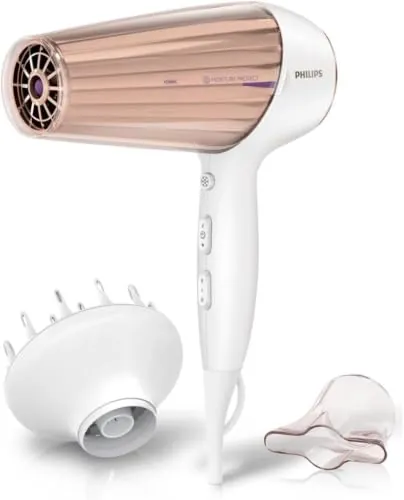 Philips Hair Dryer 7000, Preserve Hydration, 2300w, Ionico, Boquilla estrecha, Difusor, 3 temperaturas, 3 velocidades, HP8280/00, Blanco/Rosa, El embalaje puede variar