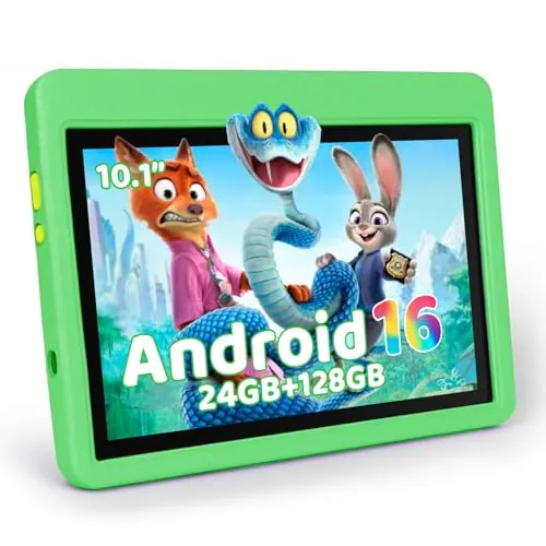 TT.KIDS Tablet para Niños 10 Pulgadas, Tablet Infantil Android 16 Cinco Núcleos, 24GB RAM 128GB ROM, Pantalla IPS HD 1280×800, Batería 6000mAh, Control Parental, WiFi 6 Bluetooth (Verde)