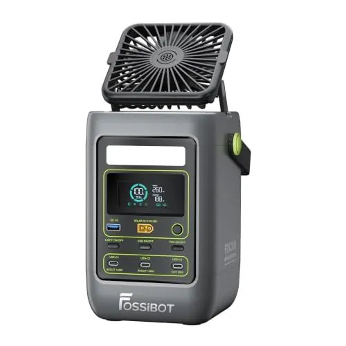 FOSSiBOT FDC300 (DC) Estación de Energía Portátil 288Wh (90.000mAh),Batería LiFePO₄ 3000 ciclos,USB-C Bidireccional 140W,Carga Solar 120W,Ventilador Plegable,2,66kg para Acampar Viajes Emergencias
