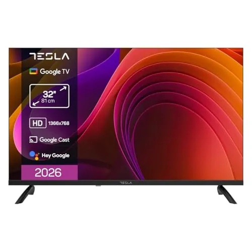 TESLA Smart TV 32 Pulgadas HD Ready Compatible con Google TV y Google Assistant - HDR10, WiFi y Bluetooth, Apps y Chromecast Integrado, 2 HDMI, 2 USB, DVB-T2/S2/C, Color Negro (32")
