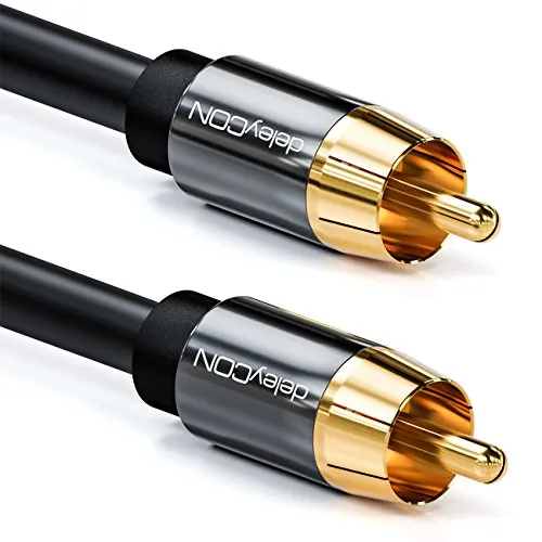 deleyCON 2m Cable Subwoofer - Cinch RCA Coaxial Digital - Conectores Dorados - Línea Audio - Subwoofer Receptor AV Amplificador Cine en Casa