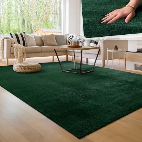 Paco Home Alfombra Moderna y Suave para Salón a Pelo Corto Lavable Fluffy Uni Efecto Piel Intemporal Elegante Antideslizante Fácil de Limpiar, tamaño:200x280 cm, Color:Verde